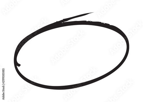 Black Hand Drawn Oval Circle Marker Ring Vector Isolated on White Background for Text Highlight and Editing Mark Design