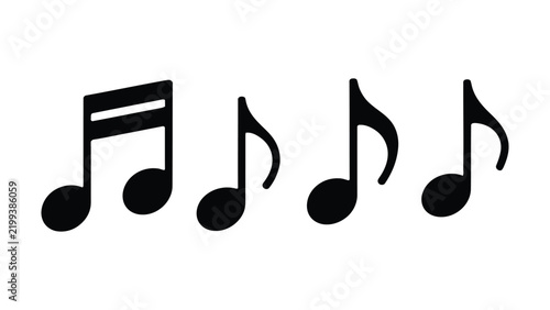 Картината върху платно Set of four black musical notes icons representing music and sound symbols on a