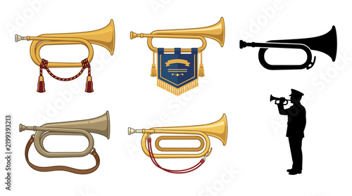 Bild auf Leinwand Professional vector collection featuring different styles of bugle instruments,