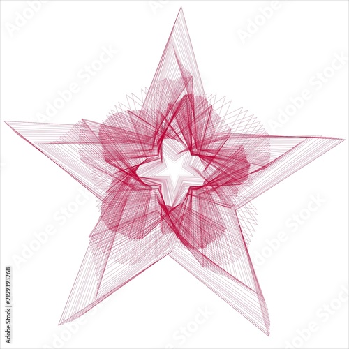 Red linear star pattern creates a complex geometric guilloche ornament centered on a plain white background.