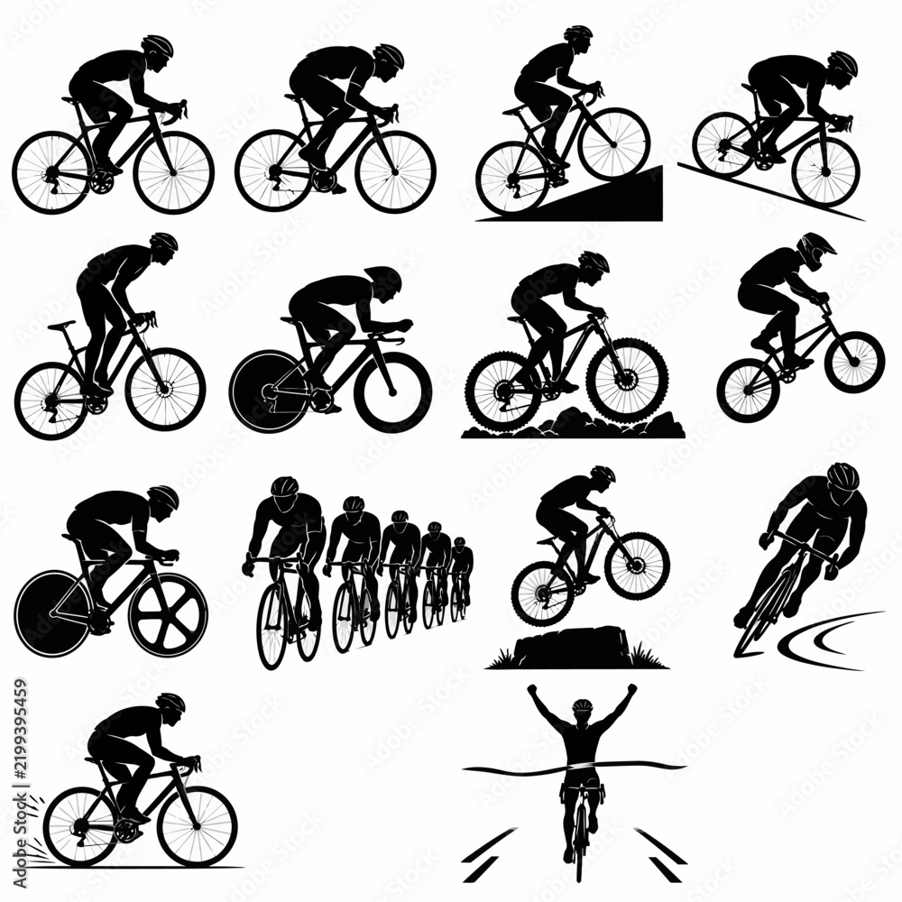 Fototapeta premium Professional cycling athletes silhouette set