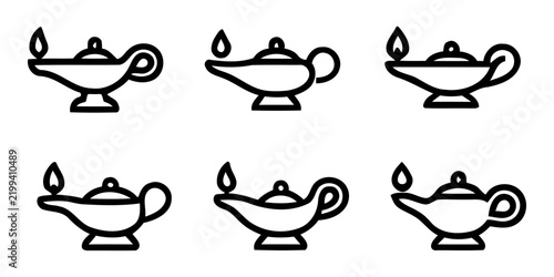 Ancient Oil Lamp and Hanukkah Light Line Art Icon Set Vector