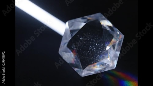 Prism Dispersion Effect: A crystal prism refracts a beam of light, splitting it into a vibrant spectrum of colors, showcasing the magic of light and optics.