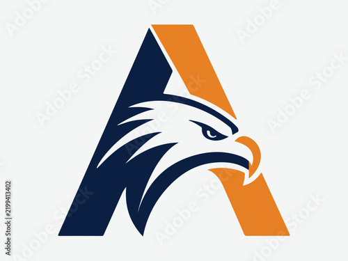 Stylized Eagle Head Letter A Logo in Navy Blue and Orange