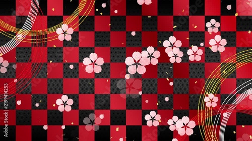 plum 01 pink circle gold red confetti gold fall pattern01 ichimatsu pattern asanoha pattern loop （red black background）01