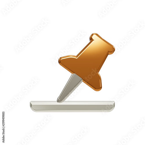 A sleek 3d icon png depicting a glowing golden pushpin stuck into a shiny metallic base against a solid black background, representing organization, office supplies, and digital tools in modern design