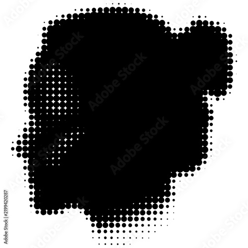 Black Halftone Dot Pattern Abstract Shape on White Background