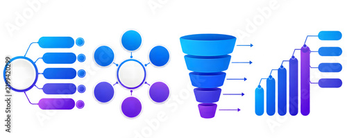 Blue infographic charts and diagrams set isolated on white background