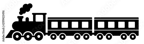 Steam Train Vector Icon Vintage Locomotive and Passenger Carriages Silhouette