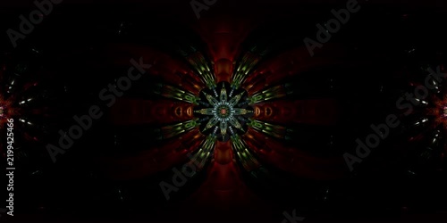 Psychedelic VR 360 mandala combining sacred geometry with an equirectangular environment map, created for spiritual dome projection, metaverse worlds, immersive VJ loops and HDRI spherical map