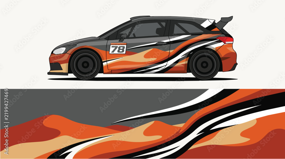 Fototapeta premium Racing car with flame design speeding on track
