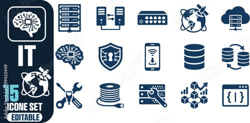 IT icon. Including server, technology, installation, database, software development. Solid vector icon set.
By icon