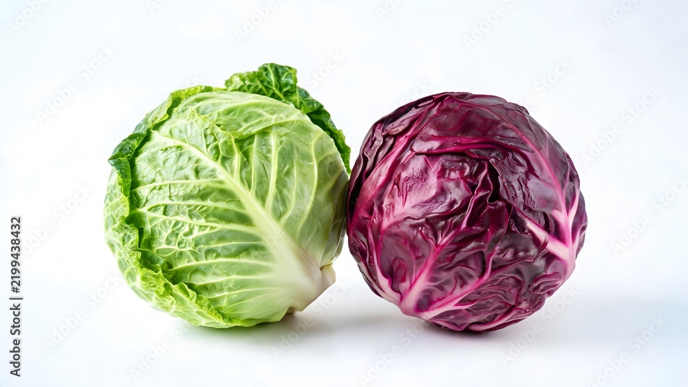Fototapeta premium Fresh Green and Red Cabbage on White Background