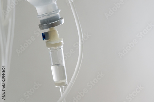 Картината върху платно Close up set iv fluid intravenous drop saline drip for accident and seriously patient in hospital room