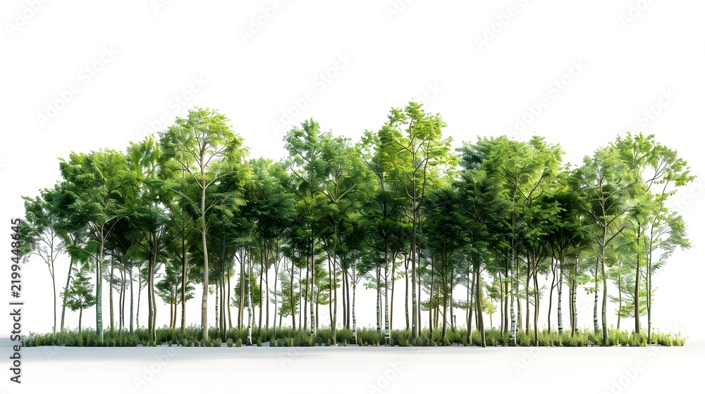 Fototapeta premium A dense deep forest scene isolated on white background.