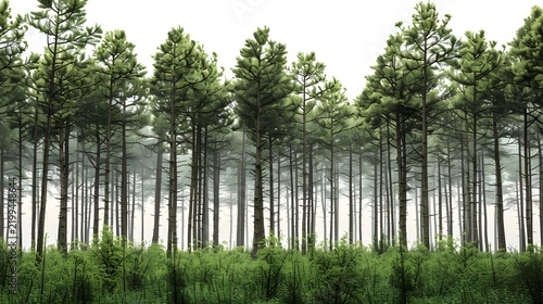 A dense deep forest scene isolated on white background.