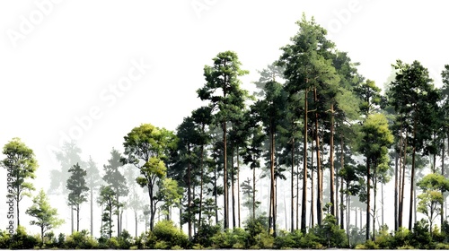 A dense deep forest scene isolated on white background.