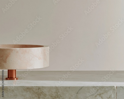 Honed marble basin with a crisp mitred edge and brass fixture, showing smooth matte textures for luxury interior and sanitaryware design