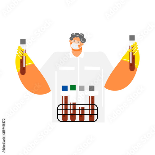 Medical Laboratory Scientist Analyzing Blood Sample Tubes Vector Illustration