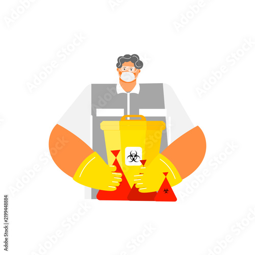 Healthcare Worker Disposing Biohazard Infectious Waste Vector Illustration