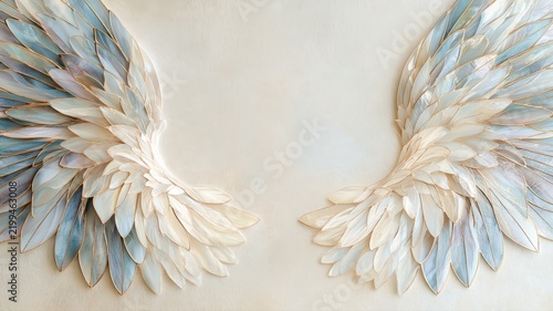 Stained Glass Angel Wings Memorial Background with Open Center, Christian Comfort and Sympathy Concept