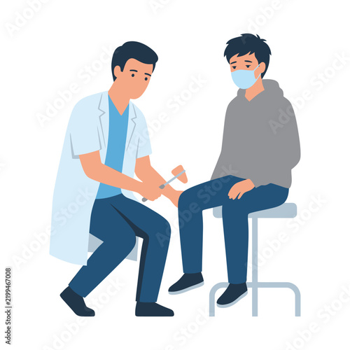 Doctor Performing Knee Reflex Test on a Patient Wearing a Protective Face Mask