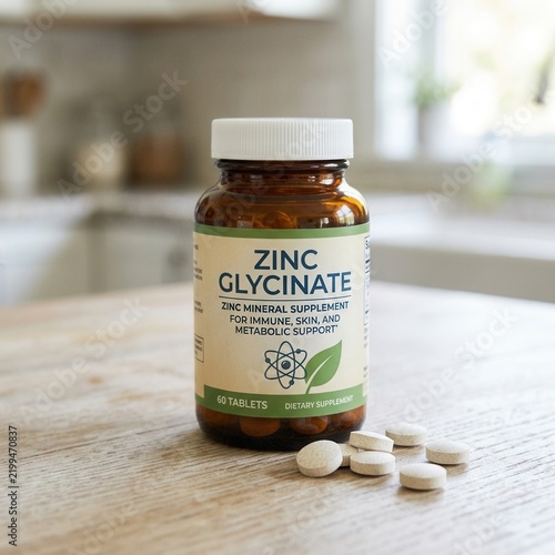 Zinc Glycinate Supplement Bottle Health And Wellness Focus