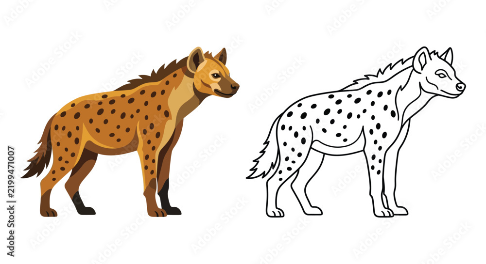 Obraz premium Spotted hyena illustration with a line art version white background