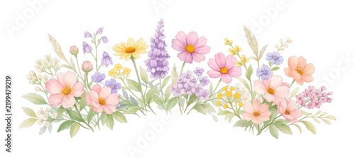 PNG Delicate watercolor floral arrangement with pastel spring flowers