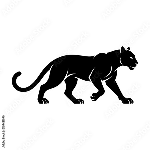 Powerful black panther silhouette in motion side view abstract design