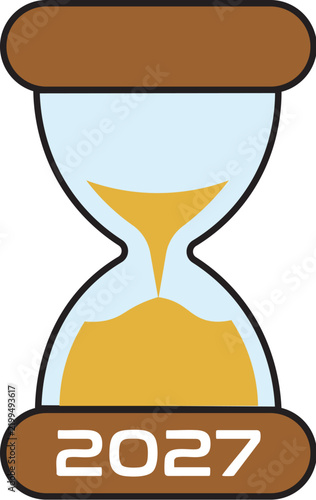 2027 New Year hourglass icon with golden sand and modern festive design