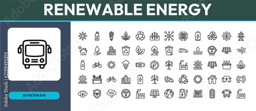 Renewable energy line icons vector set