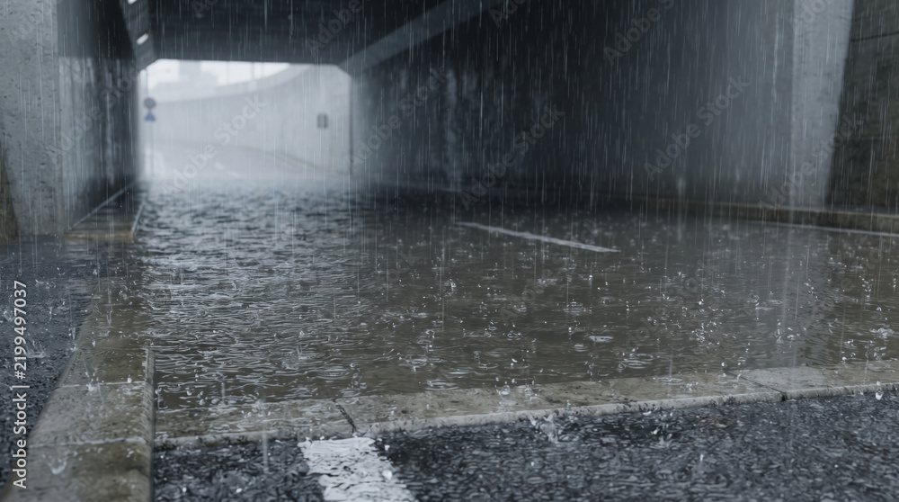 Fototapeta premium 豪雨災害により冠水したアンダーパスの道路