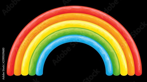 A vibrant, hand-painted rainbow with seven distinct colors on a black background.