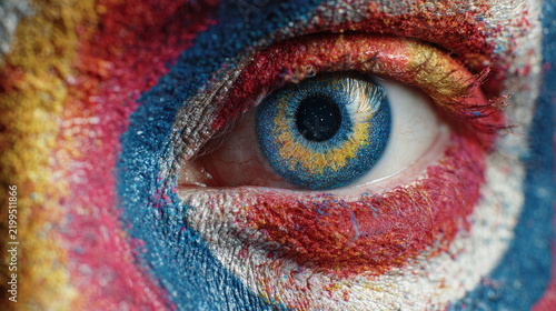Close-Up of Colorful Human Eye with Target Reflection, Vision, Focus and Precision Concept
