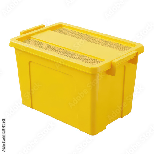 Bright yellow storage bin with ventilation lid