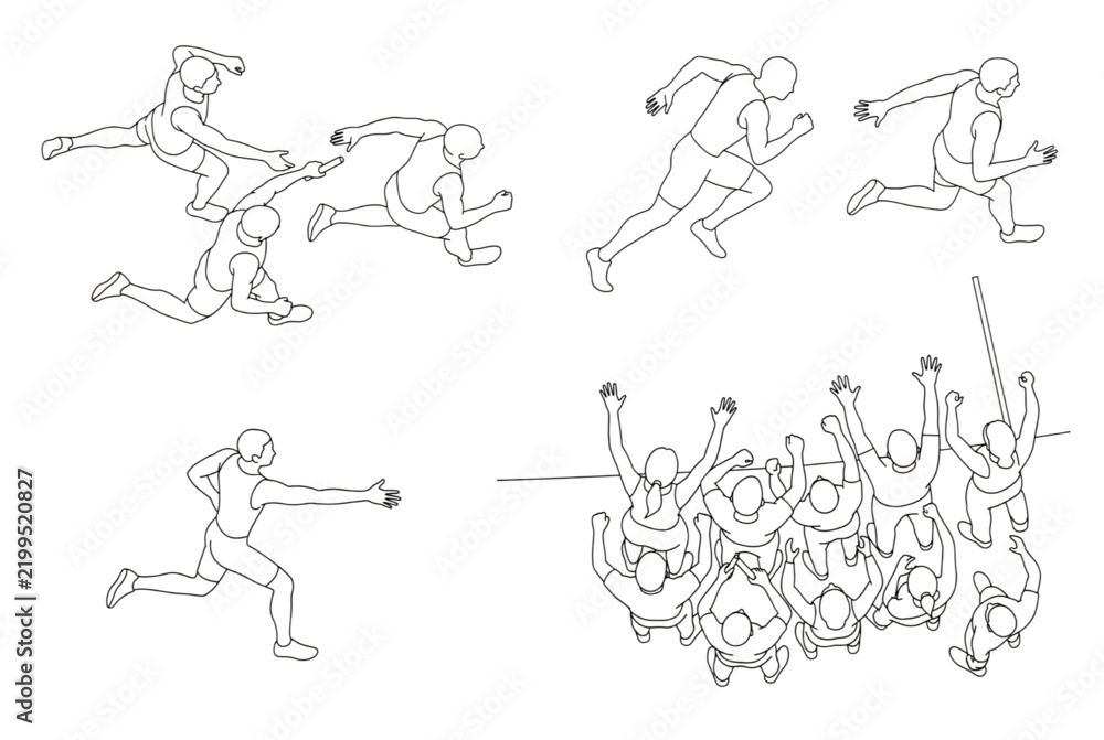 Obraz premium Dynamic Line Art of Athletic Competitions Runners, Throwers, and Cheering Spectators in Action