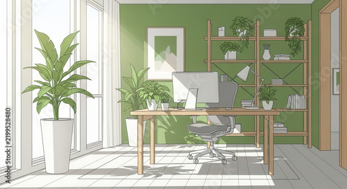 Modern Home Office With Natural Light And Greenery Designs