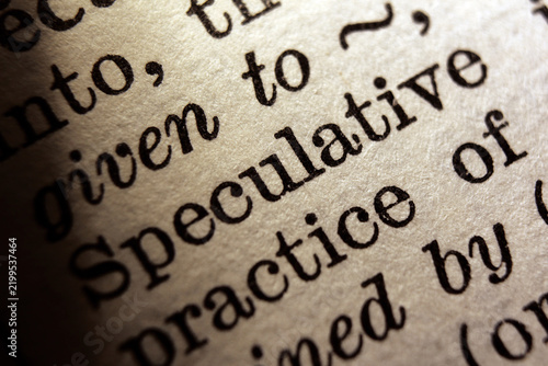 Obraz na płótnie Word speculative printed on dictionary page, macro close up