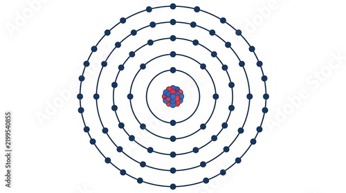 Bohr model atom with multiple electron shells and dense nucleus for atomic structure education