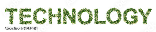 Word TECHNOLOGY made from green grass texture