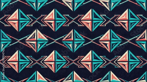 Geometric seamless pattern with teal and coral diamond shapes