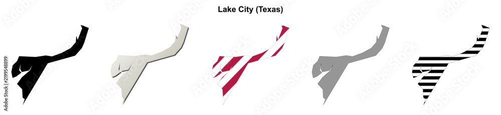 Fototapeta premium Lake City (Texas) blank outline map set