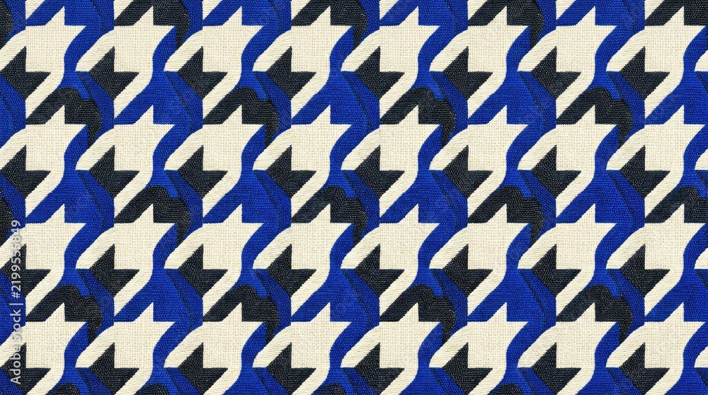 Fototapeta premium Modern houndstooth pattern in blue black and cream fabric texture