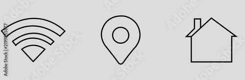 WiFi Location Home Connection Icons Set on Gray Background
