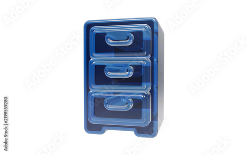 Blue filing cabinet icon isolated on transparent background for office organization and document management concepts as a high quality 3d render for modern digital user interface design elements