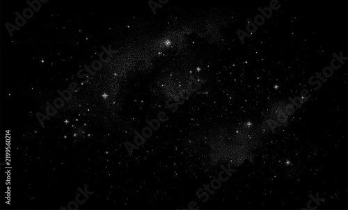 Deep Space Night Sky Background with Stippled Stars, Galaxy Dust and Cosmic Nebula