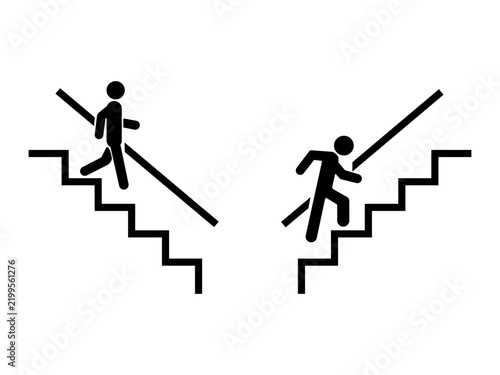 Steps man icon. This design features two stick figure icons showing the action of walking up and down stairs. Vector illustration