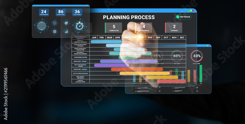 Innovative digital planning process featuring data visualizations and charts for effective project management in modern business environments. Ideal for team collaboration. Nascent