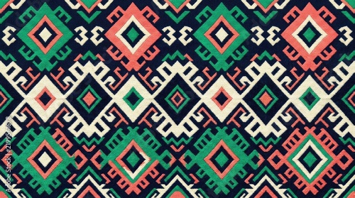 Traditional geometric ethnic pattern with tribal diamond motifs